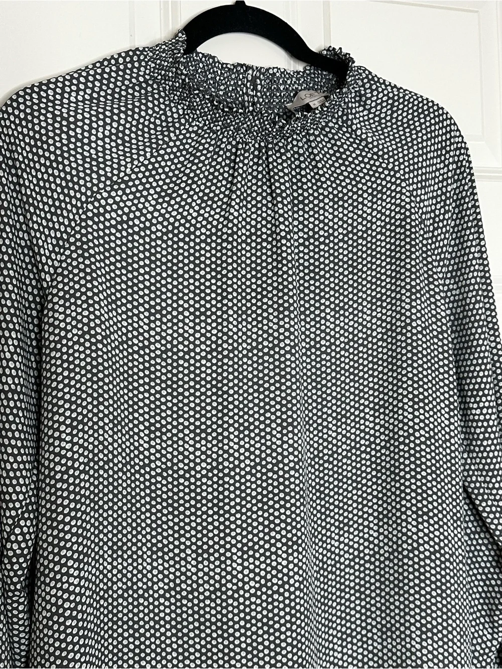 LOFT Sage/Gray Smocked-Neck Printed Blouse